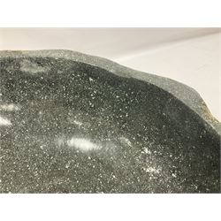 River rock carved stone bowl with polished centre, H16cm, W36cm, L47cm