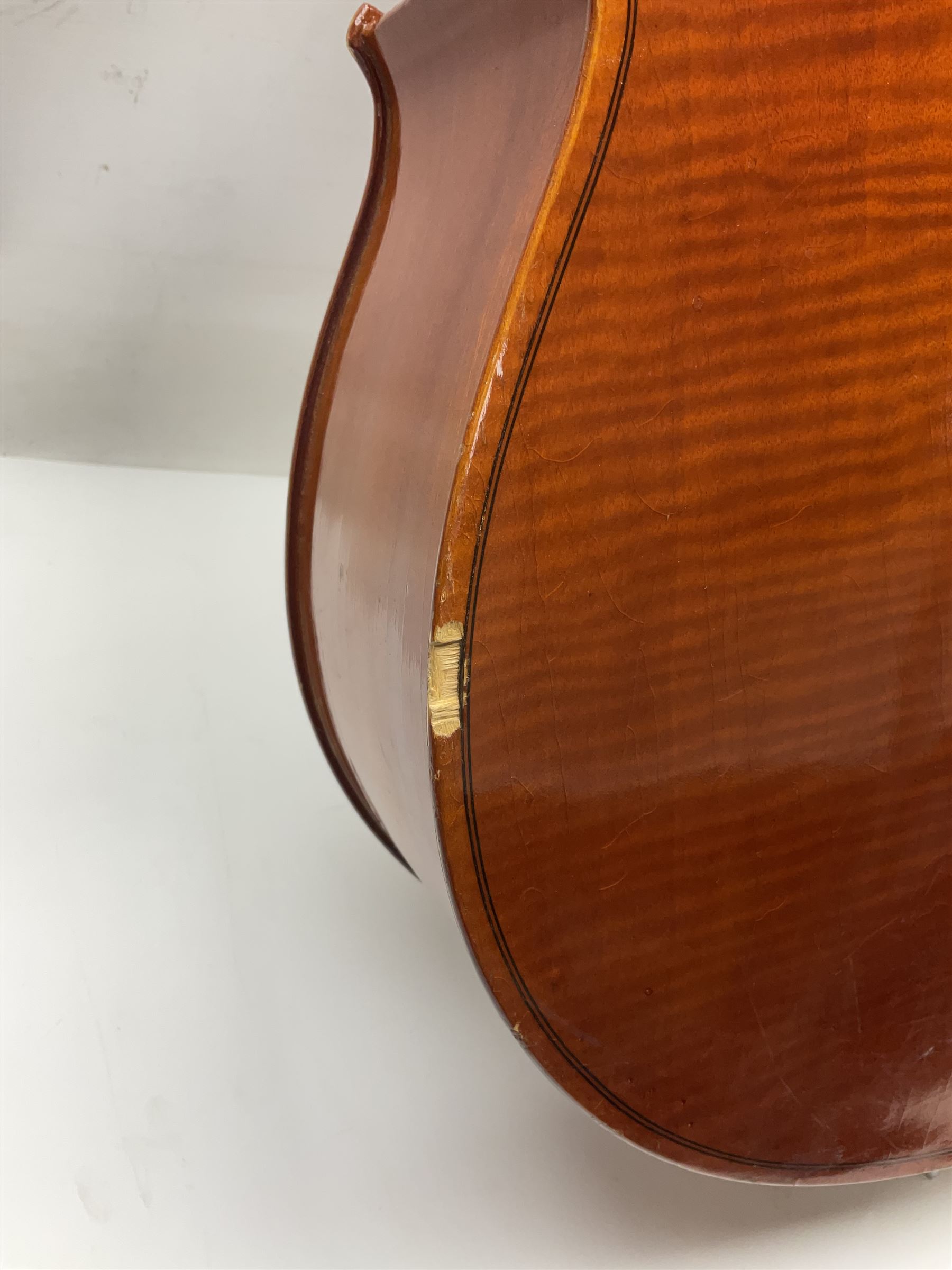 Modern Hungarian half-size cello with 69cm two-piece maple back and ribs and spruce top L114cm overall; and Stentor half size cello bearing label 'The Stentor Student II'; each in soft carrying case (2)