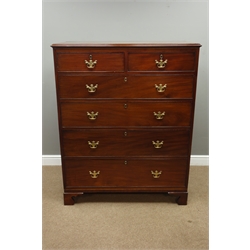  George III mahogany tall chest, two short and four long drawers, bracket feet, W110cm, H136cm, D54cm  
