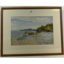 J Hamilton Maxwell ((Scottish 1830-1923): The Pebble Shore Bellochantuy Kintyre, watercolour signed and dated 1883, 35cm x 52cm