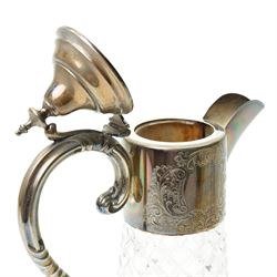 Pair of cut glass claret jugs with engraved silver mounts H32cm Birmingham 1971 Maker Charles s Green & Co Ltd