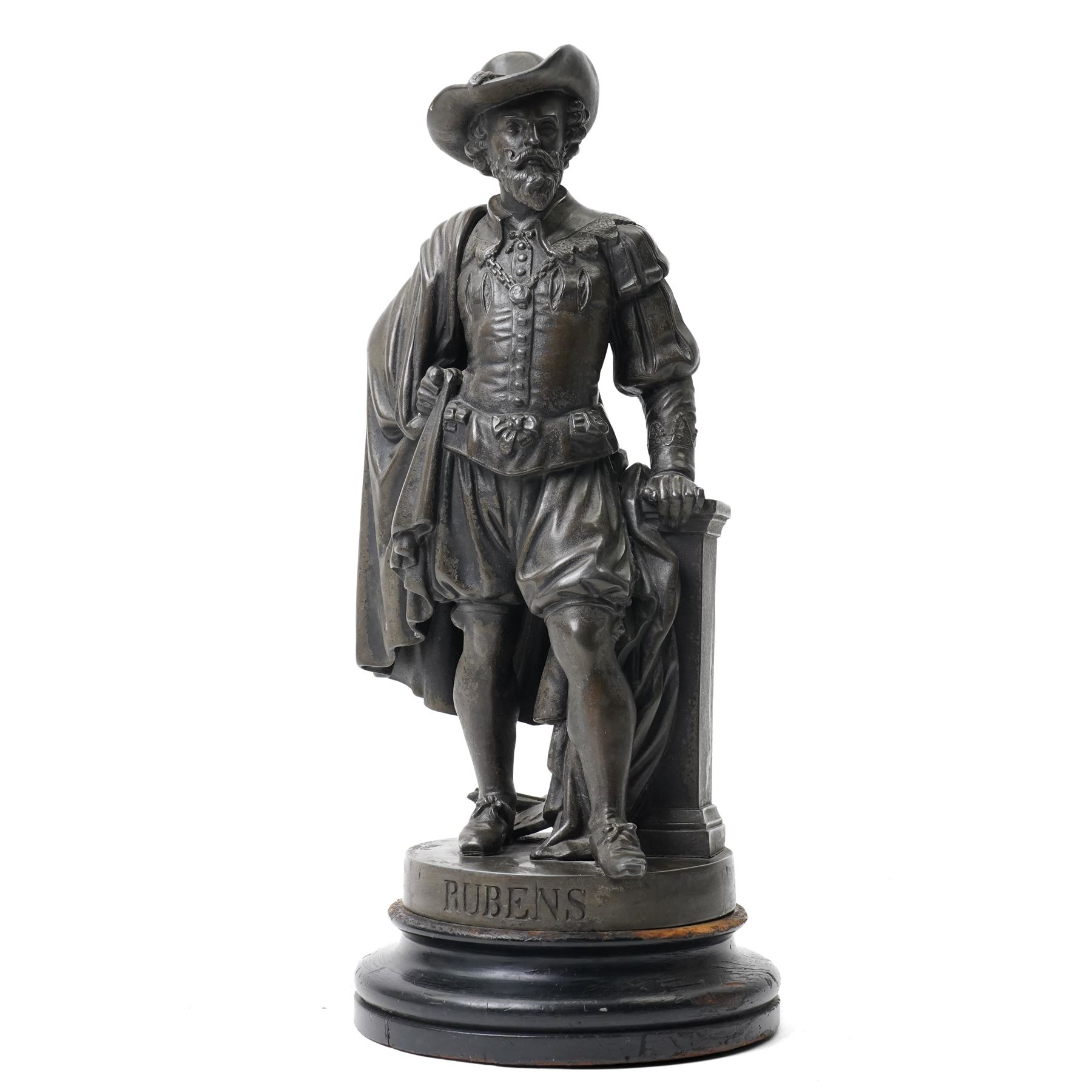 19th century bronze model of artist Peter Paul Rubens, on hardwood base, H39cm 