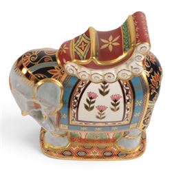 Royal Crown Derby paperweight, Large Indian Elephant made for Mulberry Hall, with gold stopper, limited edition 54/500 with certificate and original box, H20cm