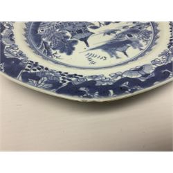 18th century Chinese export blue and white plate of octagonal form, with a pagoda landscape, D23cm
