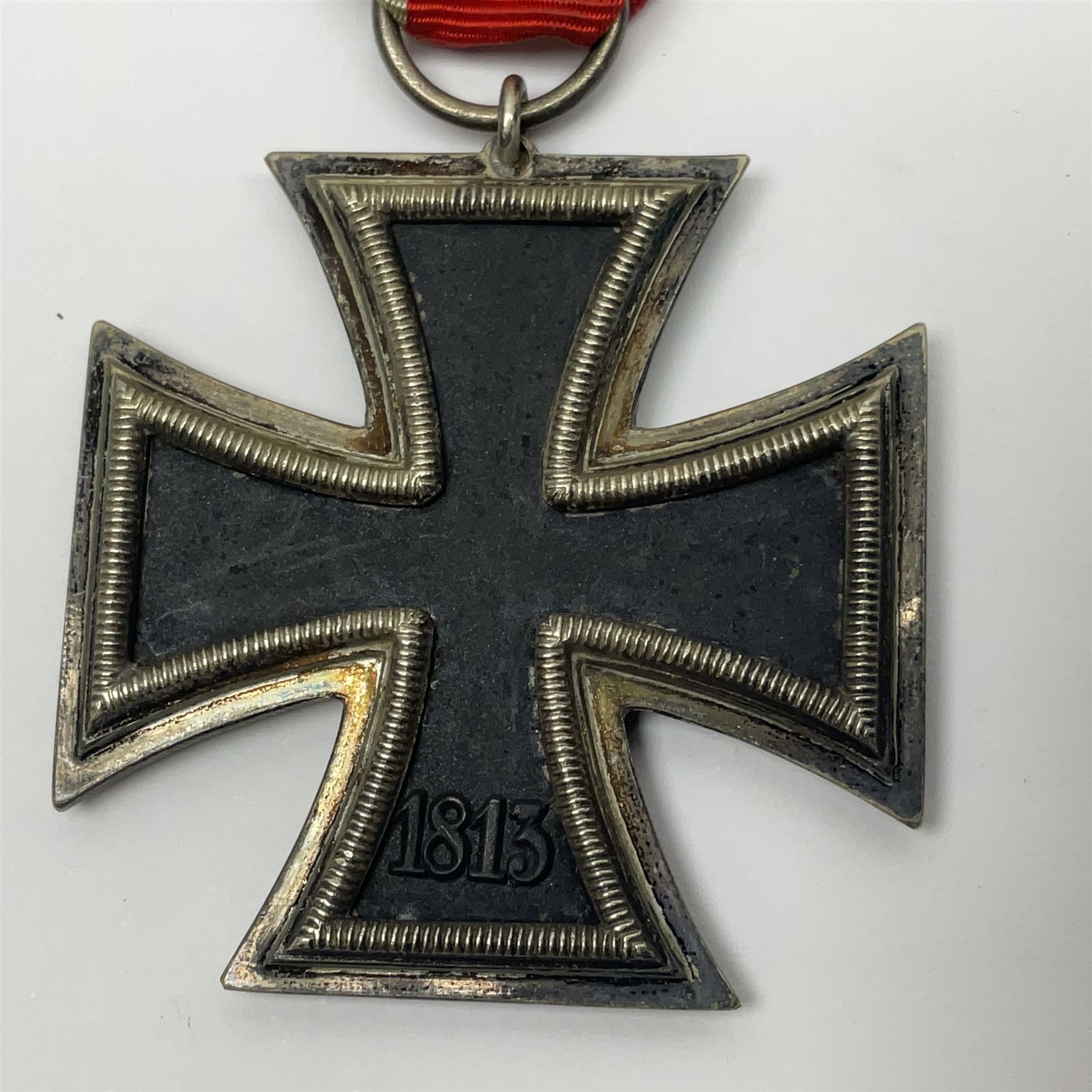 WWII German Iron Cross 2nd Class with ribbon; WWI German Wuerttemberg Medal with ribbon; and Day Badge for 1934 marked Reichsverband Pforzheim32 (3)