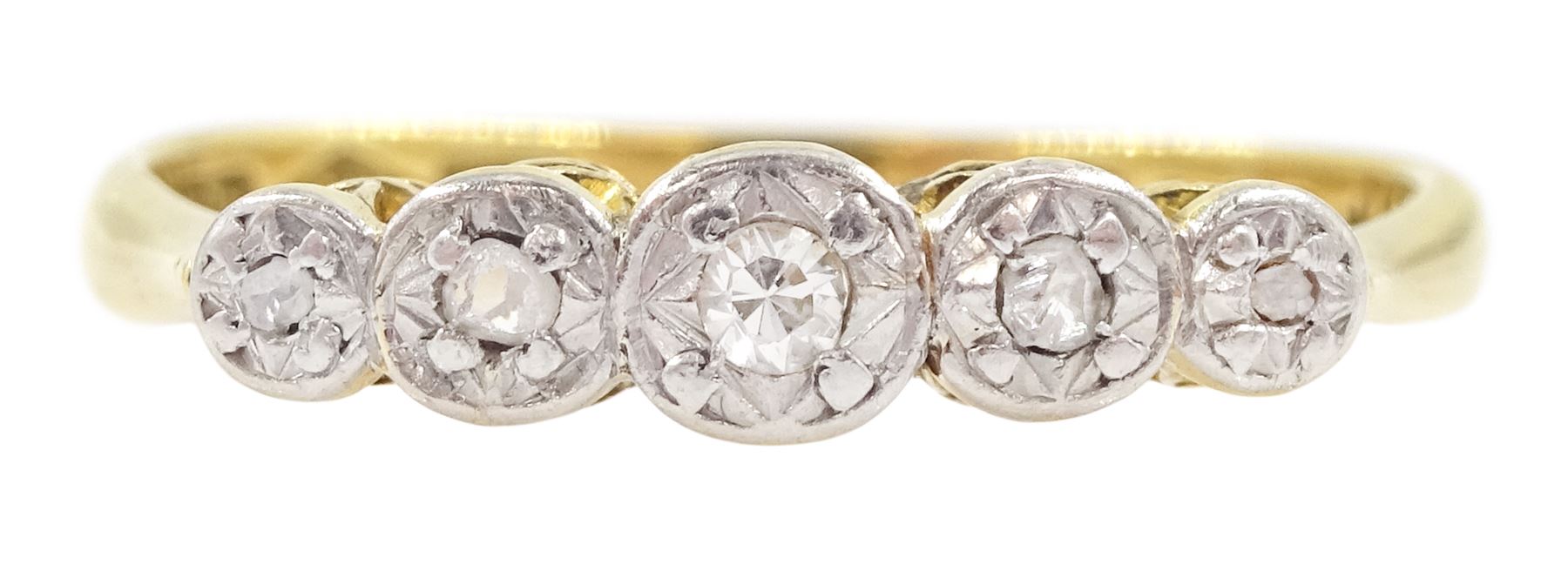 Early 20th century gold illusion set five stone diamond ring, stamped 18ct Plat