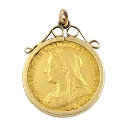 Queen Victoria 1899 gold half sovereign coin, loose mounted in 9ct gold pedant