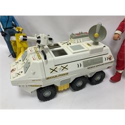 Manta Force Red Venom 1987 Bluebird Toys PLC toy plane with associated figures, with three more toy vehicles and figures comprising Lanard 1996 S.T.A.R Force Mobile Ground Support truck, Hasbro 2000 Action Man motorbike with side car, Sindy moped 