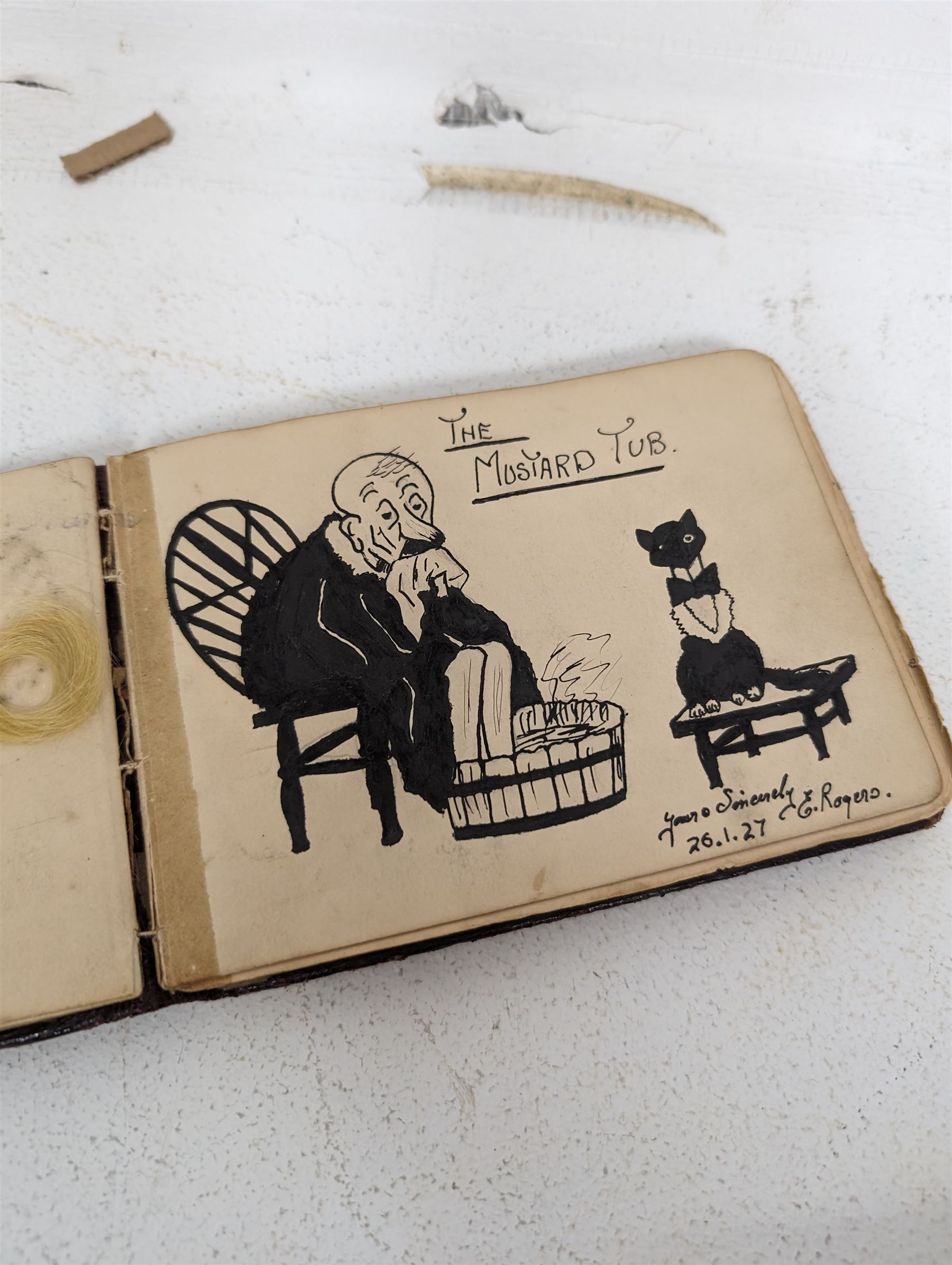 1920s leather bound autograph album/memory book, containing sketches, verses and quotes