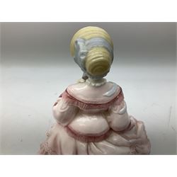 Coalport Limited Edition figure from Literary Heroines Collection, together with three Royal Worcester figures, 1855: The Crinoline, Celebration of the Queens 80th Birthday and 'Love' inspired by the work of the NSPCC 