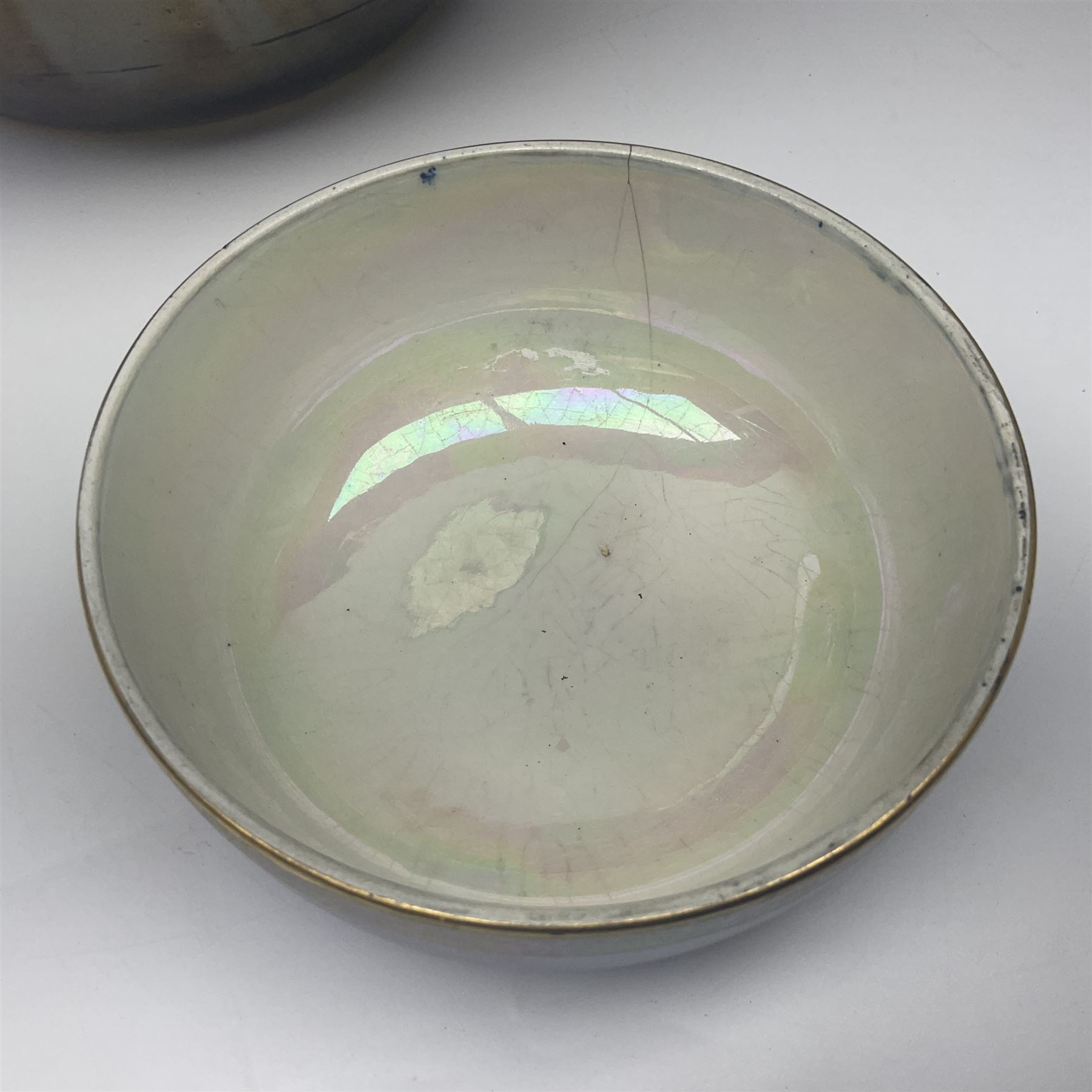 Carlton Ware lustre ginger jar and cover decorated with birds in flight on a blue ground, H32cm