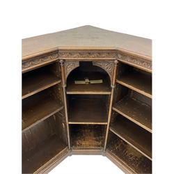 Victorian carved oak corner bookcase
