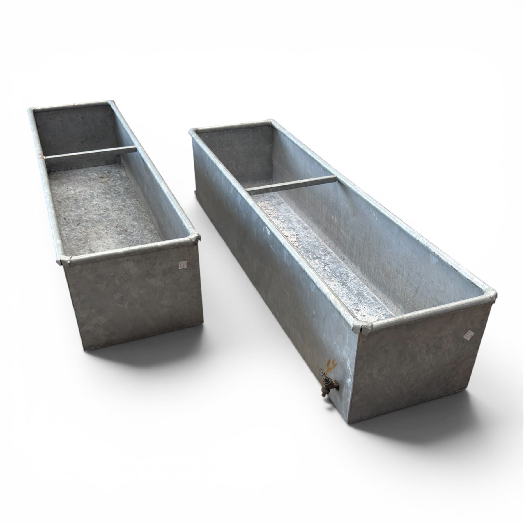 IAE - two galvanised water troughs, one with tap