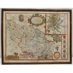 John Speed (British 1552-1629): 'The West Ridinge of Yorkeshyre' [sic] - West Yorkshire, engraved map with later hand-colouring pub. John Sudbury and George Humble, London 1610 [1611], window verso showing pages 79-80, 41cm x 54cm