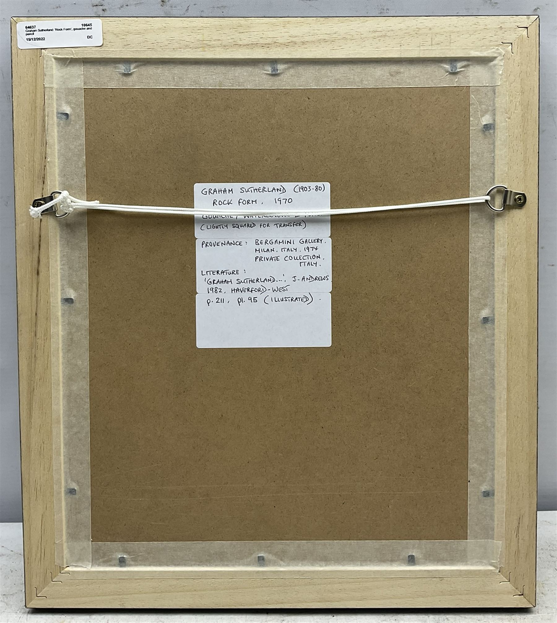 Graham Vivian Sutherland OM (British 1903-1980): 'Rock Form' (1970) [Andrews 95], pencil chalk watercolour and gouache, lightly squared for transfer 22.5cm x 18cm 
Provenance: with Galleria Bergamini, Milan 1974 
Literature: Julian Andrews (Ed.), Graham Sutherland, Correspondences, Selected Writings on Art, Graham and Kathleen Sutherland Foundation, Haverfordwest, 1982, p.211, pl.95