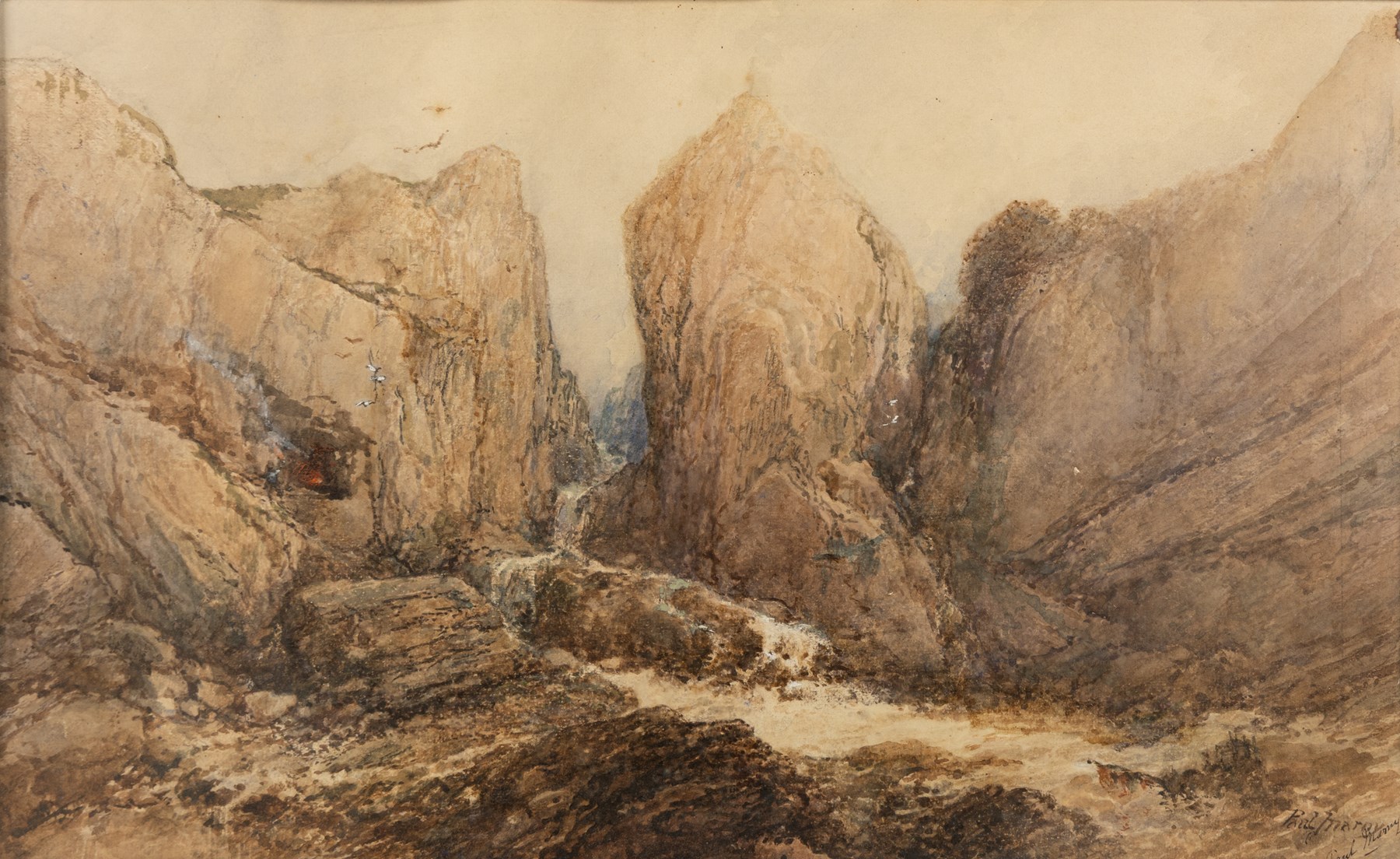Paul Marny (French/British 1829-1914): Rocky Coastline, watercolour signed 35cm x 57cm
