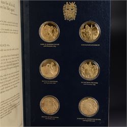 The Churchill Centenary Trust Medal Collection, 1974, a complete set of 24 silver-gilt medallions struck by John Pinches, issued by the Churchill Centenary Trust to commemorate the 100th anniversary of the birth of Winston Churchill; individually encapsulated with certificate of authenticity and housed in a leatherette display album