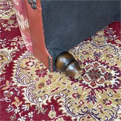 Tetrad Eastwood Wingback Leather Kilim Armchairs Brown with footstool,