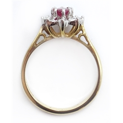  Ruby and diamond gold cluster ring hallmarked 9ct  