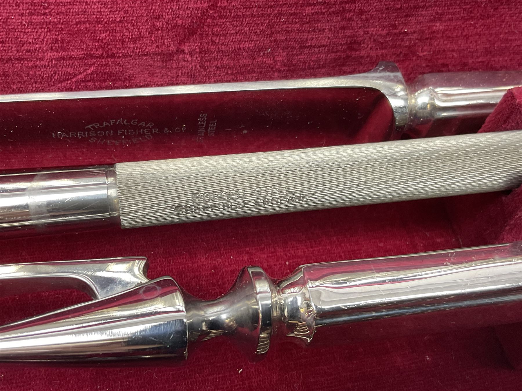 Silver plated Harrison Fisher & Co canteen of cutlery, stamped HF & Co, with similar cutlery