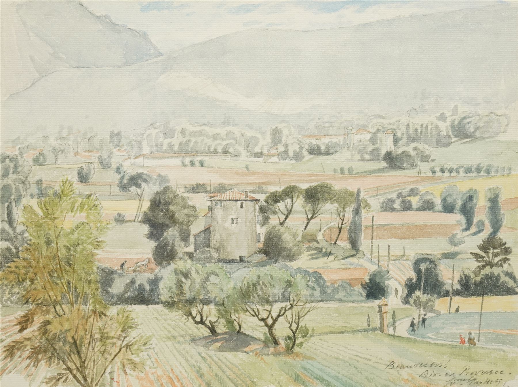 William John Clare Gaskell (British Mid-20th century): 'Beaurecueil - Aix en Provence', watercolour signed inscribed and dated '62, 24cm x 32cm