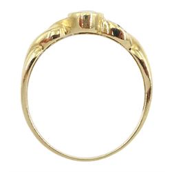 9ct gold bezel set opal ring with diamond chip set shoulders