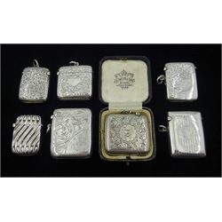 Collection of Victorian and later silver vesta cases, one boxed  
