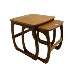 Nathan - teak Long John nest of tables and a singular nest of tables 