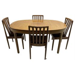 Meredew - teak extending dining table (99cm x 153cm - 207cm, H75cm); together with a set of four teak dining chairs 