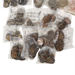 Approximately 116 grams of Great British pre-1920 and approximately 240 grams of Great British pre-1947 silver coins, together with two South Africa silver two and a half shilling coins, George III 1979 cartwheel twopence, approximately thirteen Queen Elizabeth II ten shilling notes, pre-decimal coins, etc