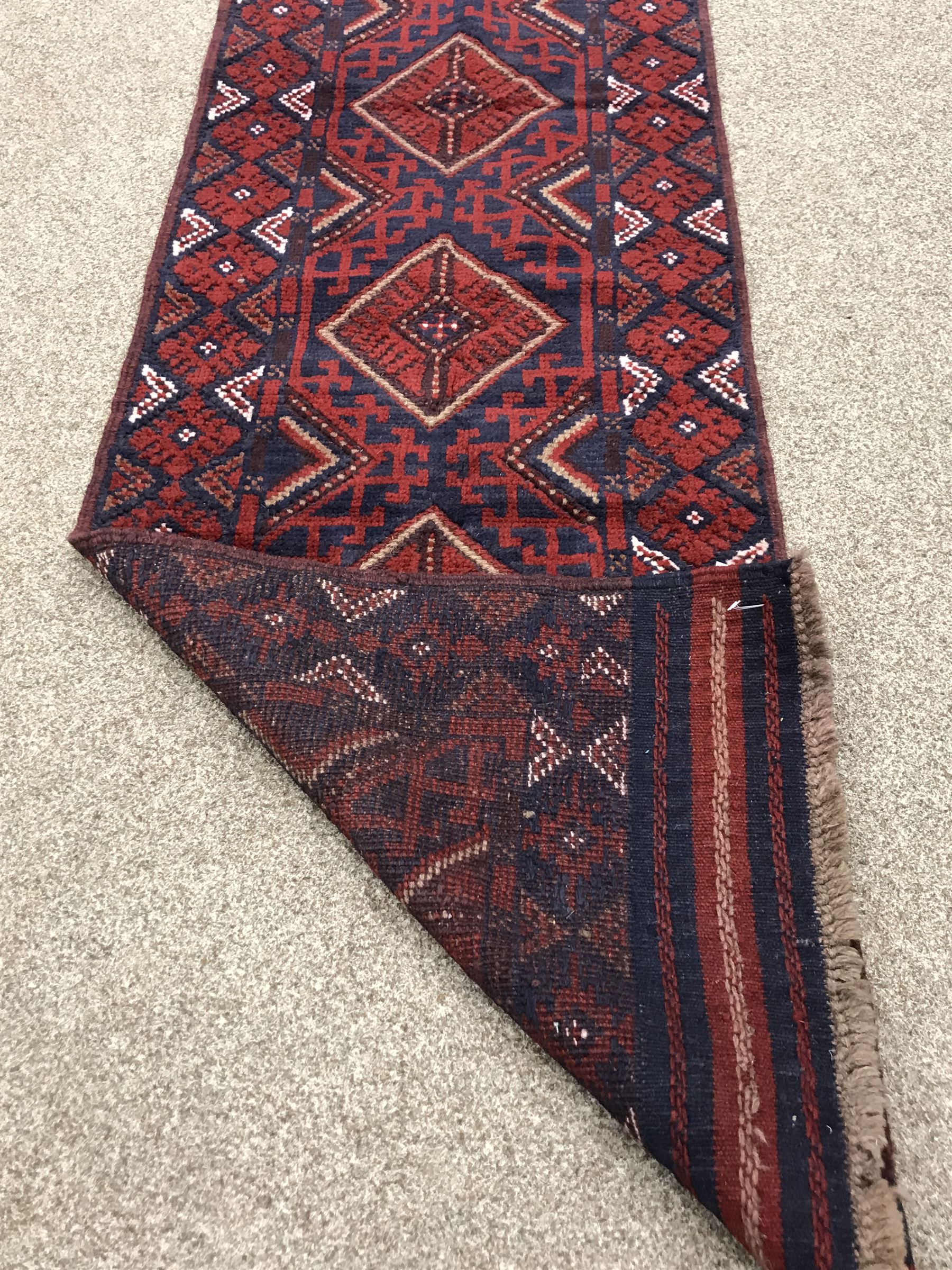 Meshwari red and blue ground runner, diamond pattern field