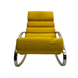Dwell - contemporary rocking chair on chrome supports upholstered in yellow