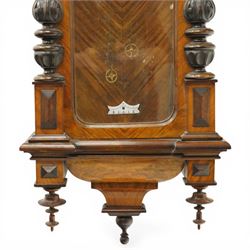 Late 19th century Vienna regulator wall clock with 19cm dial in walnut case with broken arch pediment and brass weights H128cm 
