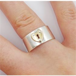 Tiffany & Co silver and 18ct gold keyhole heart lock ring, stamped Tiffany & Co, 925 750