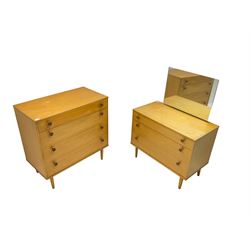 Avalon - mid-20th century teak dressing chest (W82cm, D46cm, H112cm) and matching four drawer chest (W82cm, D44cm, H84cm)