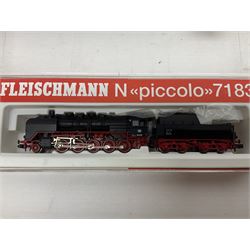 Fleischmann 'N' gauge 'Piccolo' - No.7183 2-10-0 steam locomotive with tender and No.7329 double pantograph locomotive; both boxed (2)
