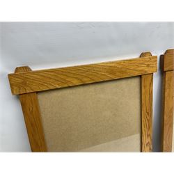 Six Arts and craft style oak frames, H62cm, L52cm 