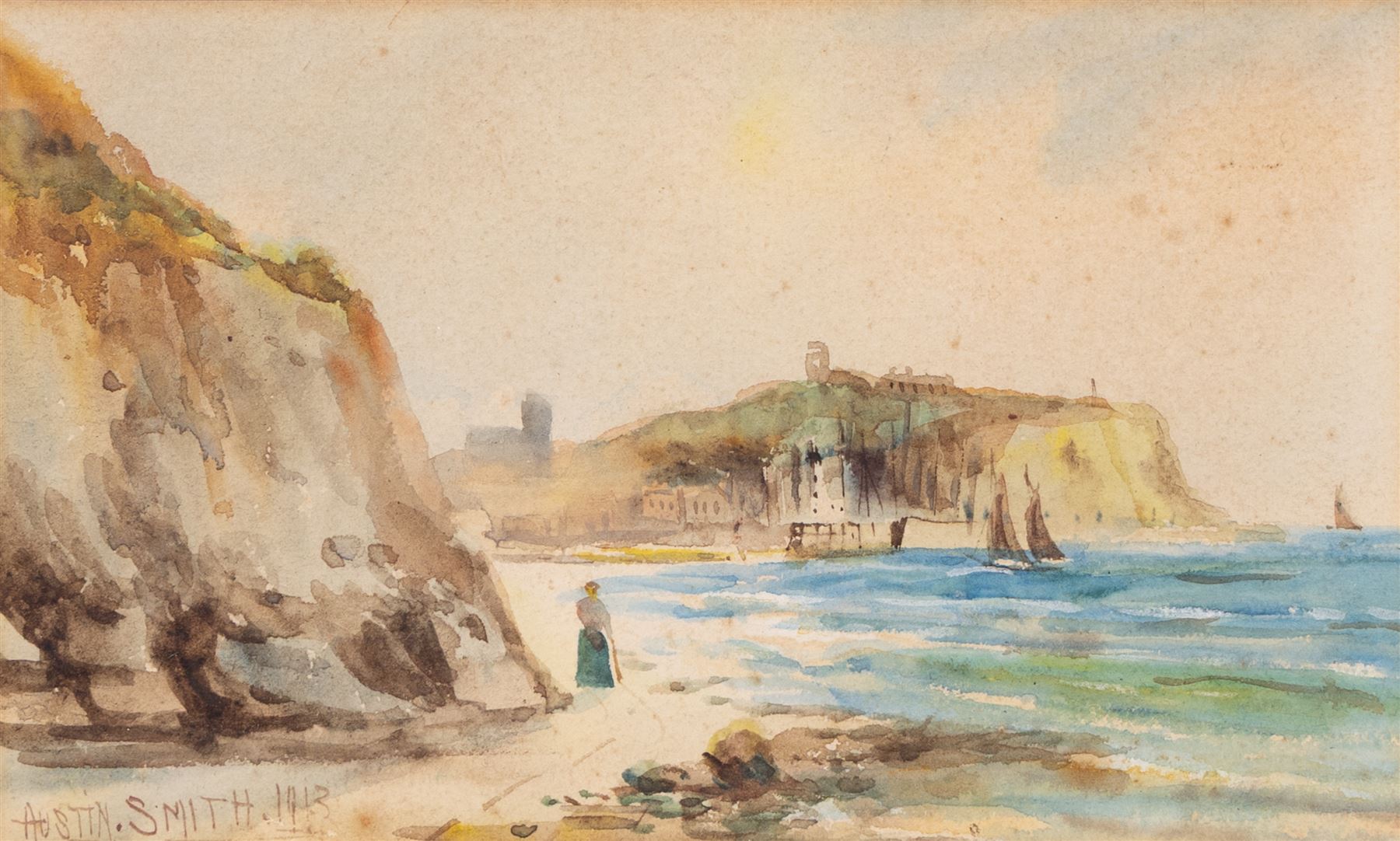 John Wynne Williams (British fl.1900-1920): Whitehead Hill and St Marys Steps, pair watercolours signed 24cm x 15cm; Austen Smith (British Early 20th Century): View towards Scarborough Castle, watercolour signed and dated 1913, 10.5cm x 17.5cm; A Smith (British Early 20th Century): Scarborough Harbour Scenes, pair watercolours signed 22cm x 34.5cm (5)