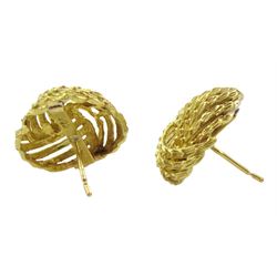 Pair of 18ct gold circular stud earrings, stamped 750