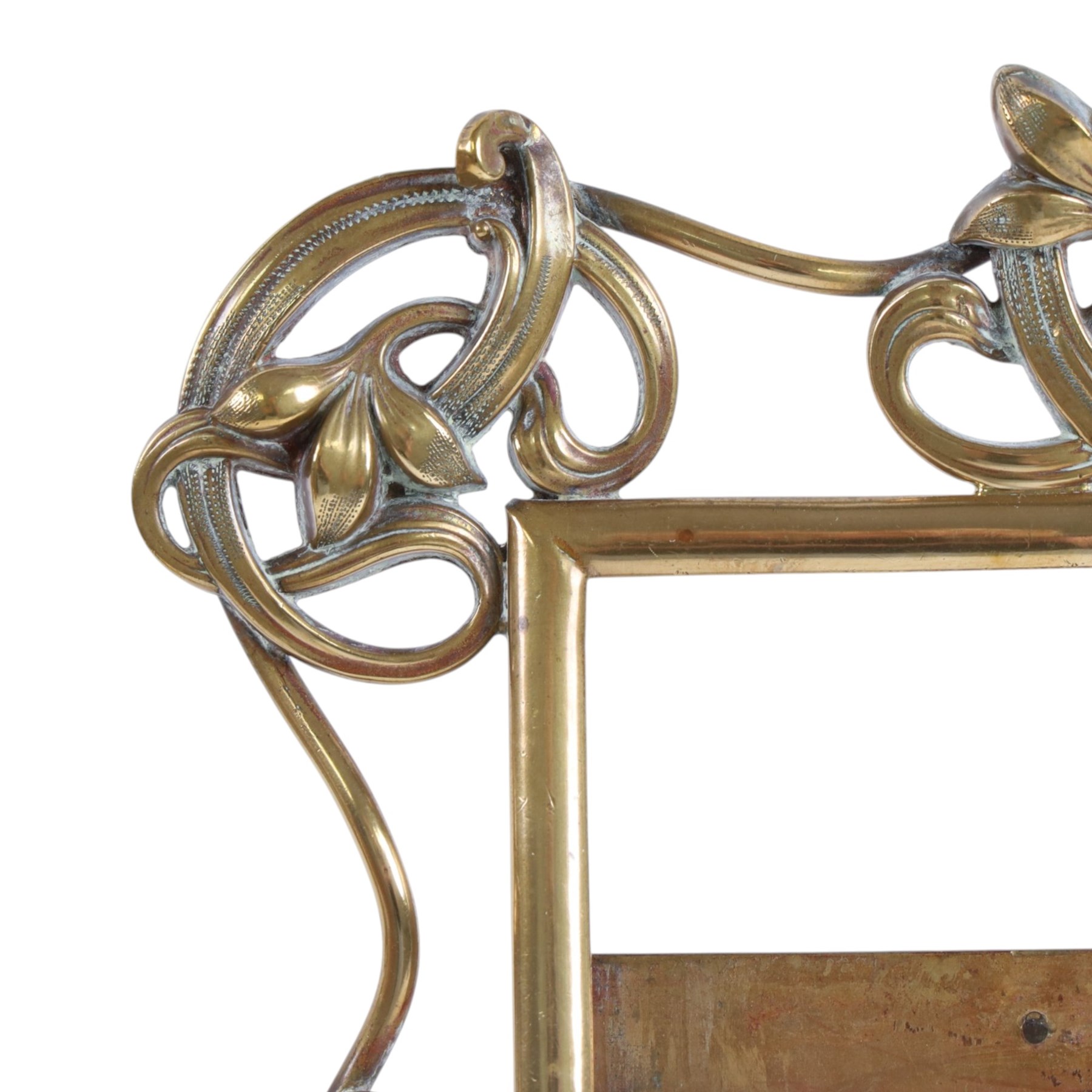 Collection of brass photo frames, including wire work examples, largest H37cm