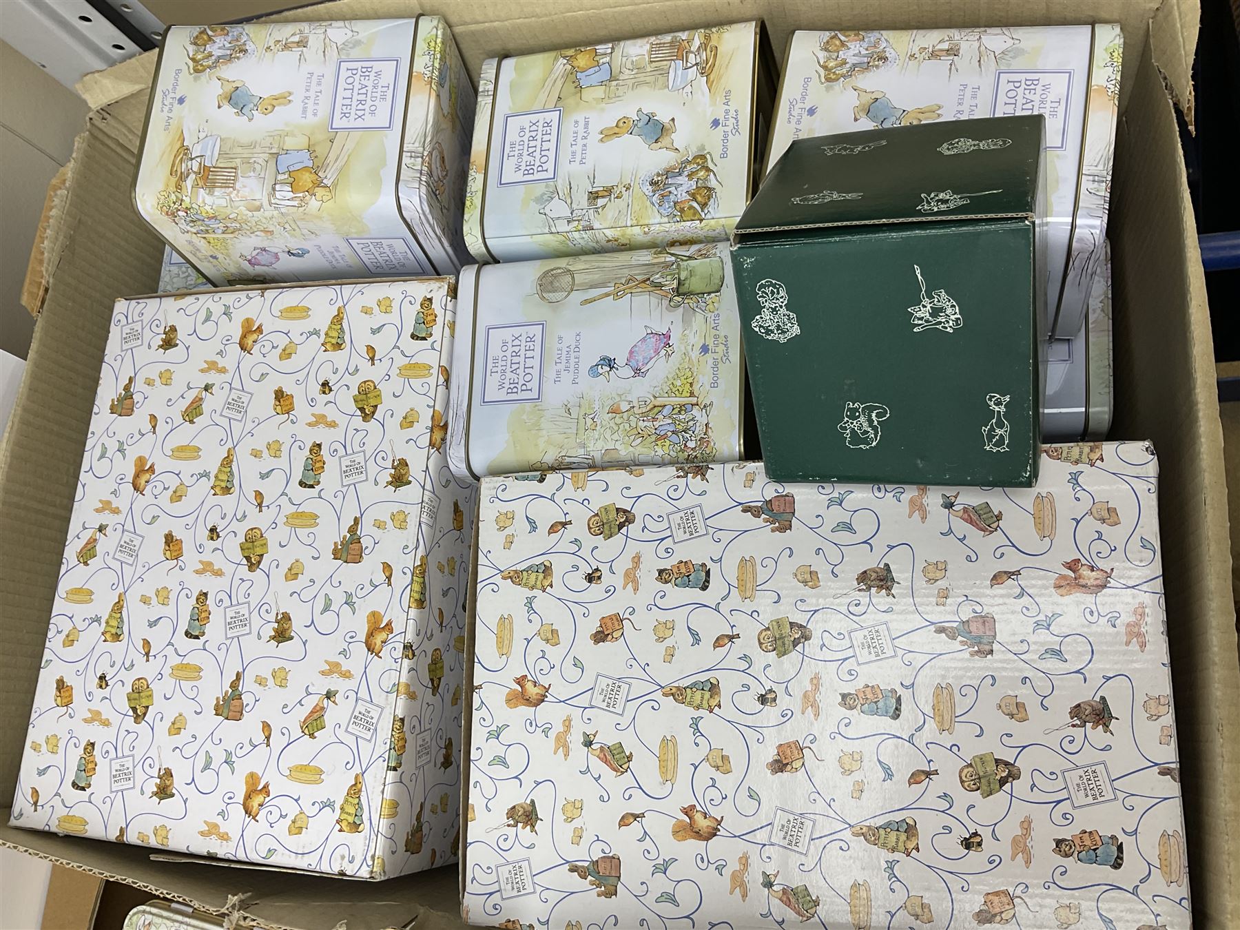 Border Fine Arts Beatrix Potter figures, to include Tableau no. 669814, The Tale of Ginger and Pickles no.A0460, Peter Rabbit in the Garden 739499, Mr Jeremy Fisher A0621, Tabitha Twitchit Brushing Kittens A0625, many with original boxes  
