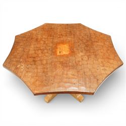 Sid Pollard of Thirsk - octagonal oak adzed dining table, with curved edges on a quatriform base