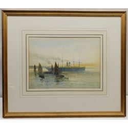 English School (Early 20th century): Transitional Steamship followed by Sailboats, watercolour indistinctly signed 24cm x 34cm