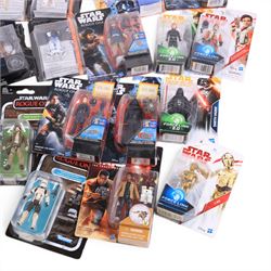 Thirty Star Wars figures, comprising seventeen Hasbro Kenner Solo, The Force Awakens, Rogue One and The Last Jedi examples, four Hasbro Force Link figures Luke Skywalker, Darth Vader, Poe Dameron and C-3P0, Hasbro Kenner Droids Artoo-Detoo R2-D2 figure and eight The Black Series figures #21 Luke Skywalker, #16 C-3P0, #24 Snowtrooper Commander, #06 Darth Vader, #17 Princess Leia, #11 Chewbacca, #09 R2-D2 and #01 Padme Amidala, all carded