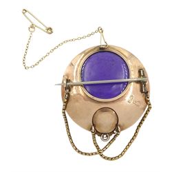 Victorian gold amethyst pendant and brooch with glazed back, each circular amethyst set with a single pearl