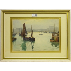 Ernest Dade (Staithes Group 1868-1934): Fishing Boats outside Scarborough Harbour, watercolour signed and dated '89, 23.5cm x 33cm 