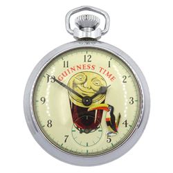 'Guinness Time' chrome pocket watch, subsidiary seconds and automaton toucan by Ingersoll Ltd, London
