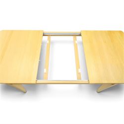Ercol - 'Artisan' light oak extending dining table, rectangular top with canted corners, with stowable leaf extending the table to 193cm, shaped faceted supports