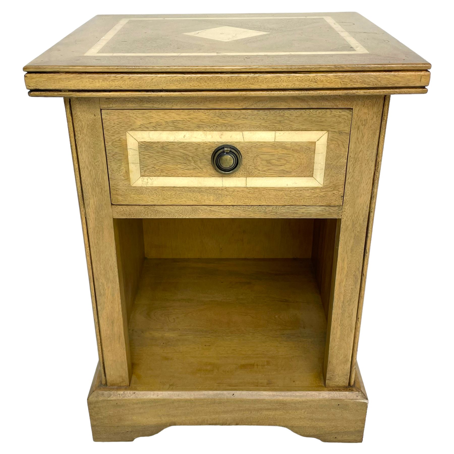 Barker & Stonehouse - 'Flagstone' mango wood bedside stand fitted with drawer and under tier, inset with stone geometric inlays, plinth base