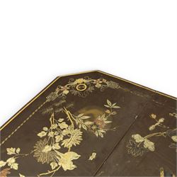Chinoiserie style gate leg table, with gilt painted floral design, raised on bobbing supports, on sled feet